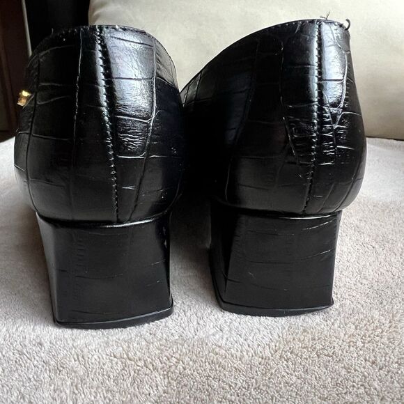 Etienne Aigner Black Croc Embossed Leather Block Heel Pumps Women 7N Narrow - Picture 9 of 16